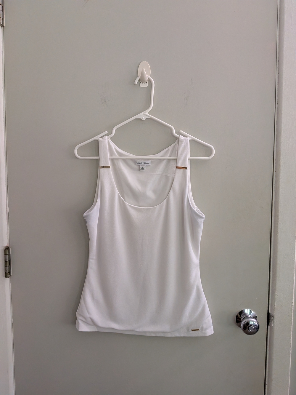 Calvin Klein White Scoop Neck Tank Top Small Flaw Discount Office Luxury Classic